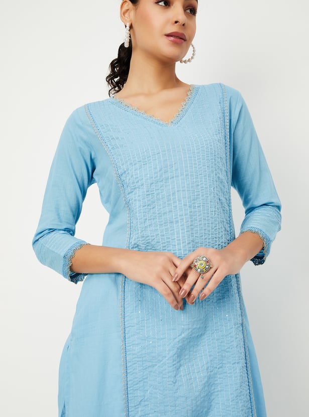 Women Pintuck Kurta with Pocket