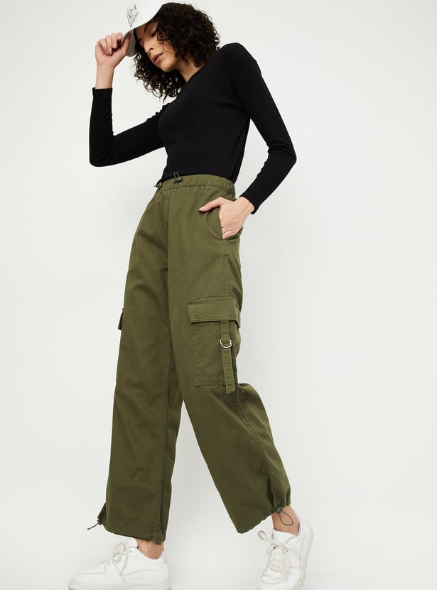 Women Solid Cargo Parachute Jeans