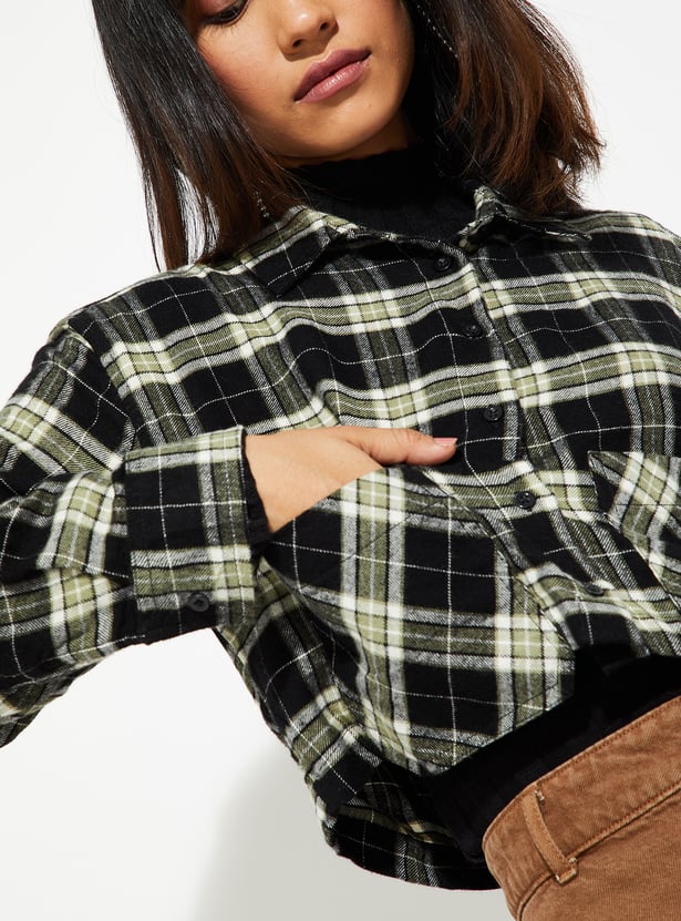 ALAYA F x URB_N Women Checked Yarn Dyed Cropped Shirt