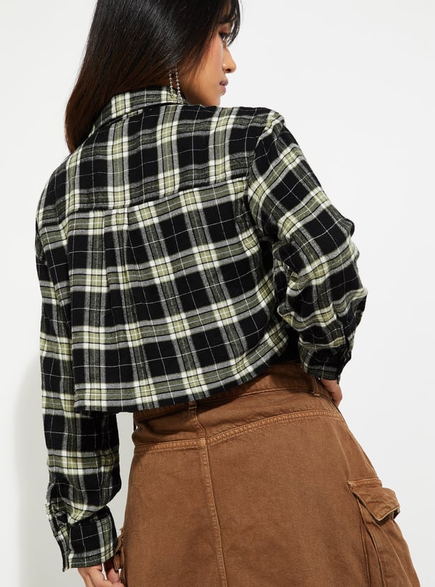 ALAYA F x URB_N Women Checked Yarn Dyed Cropped Shirt