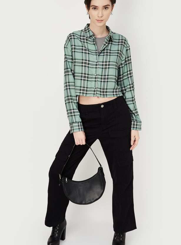 Women Checked Cropped Shirt