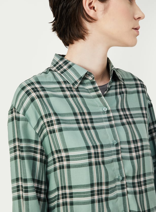 Women Checked Cropped Shirt