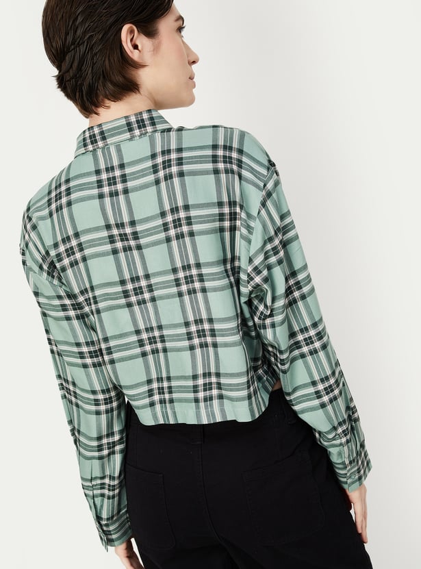 Women Checked Cropped Shirt