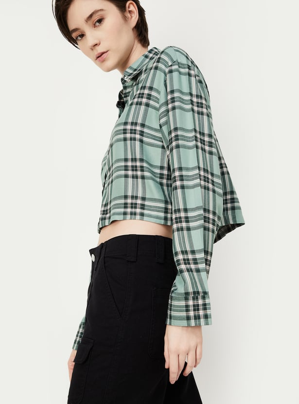 Women Checked Cropped Shirt