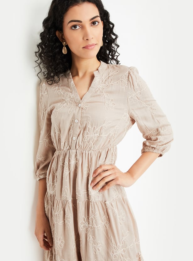 Women Floral Embroidered Tiered Dress