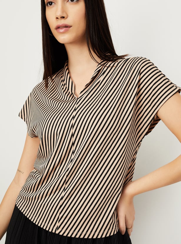 Women's White Striped Casual Top