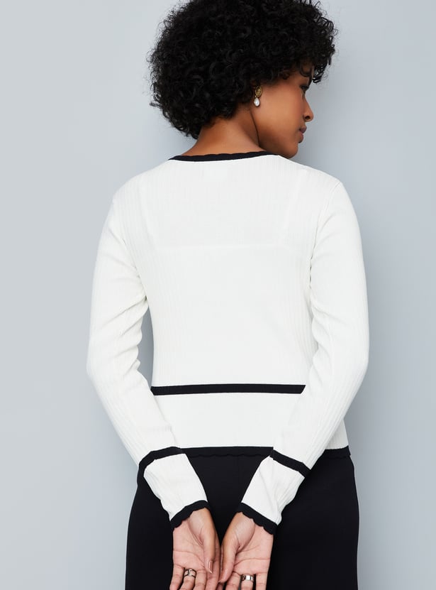 Women Contrast Tipping Sweater