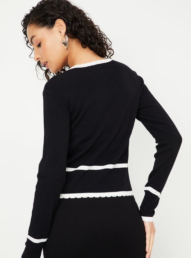 Women Contrast Tipping Sweater