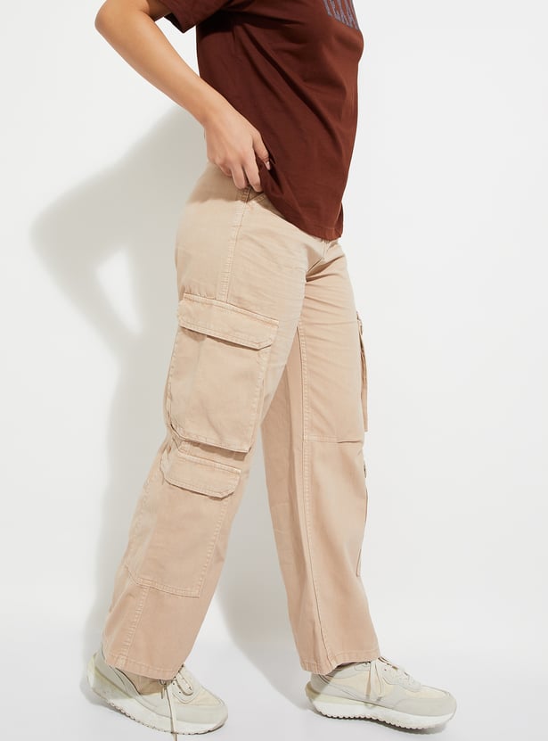 URB_N Women Relaxed Fit Solid Cargo Trousers