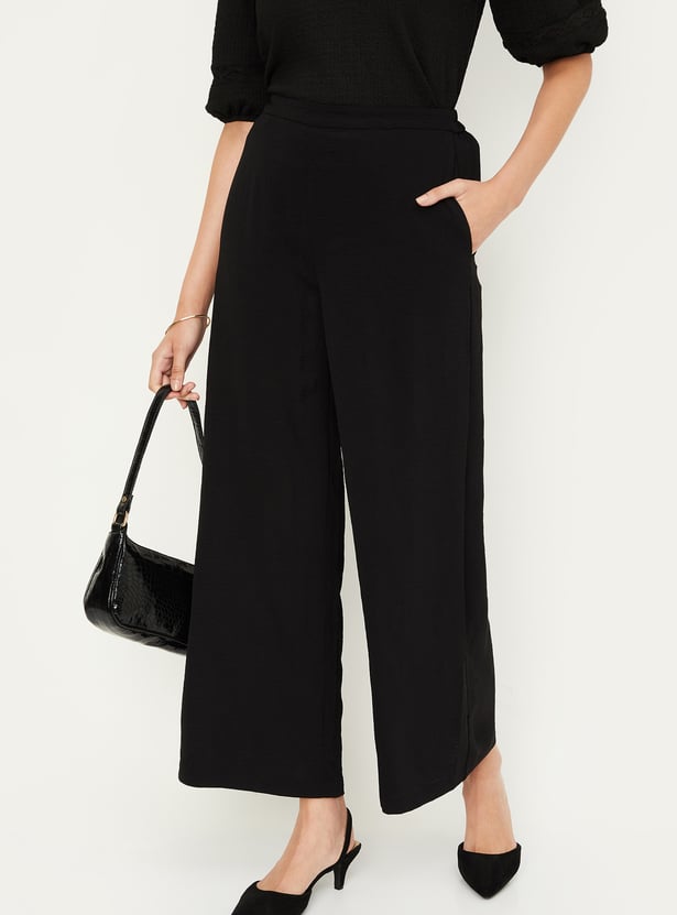 Women Solid Wide Leg Trousers