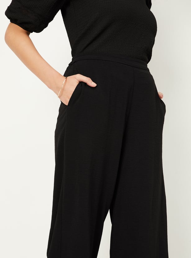 Women Solid Wide Leg Trousers