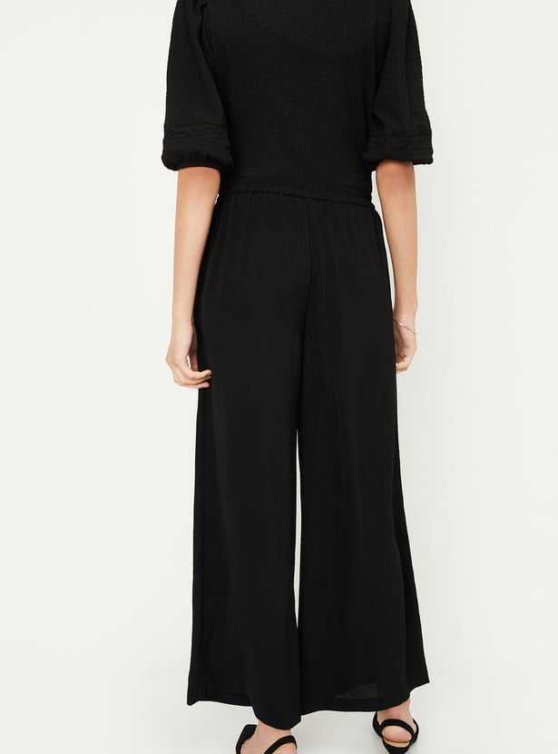 Women Solid Wide Leg Trousers