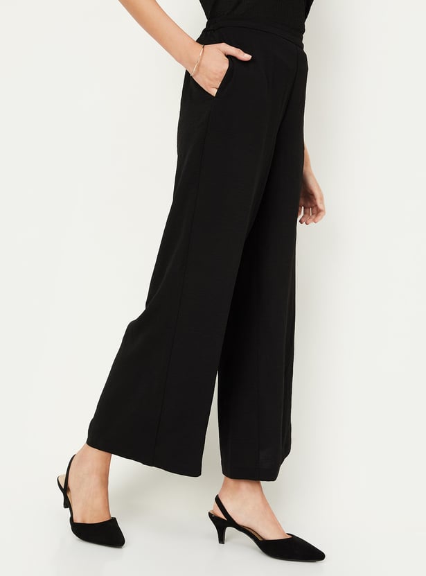 Women Solid Wide Leg Trousers