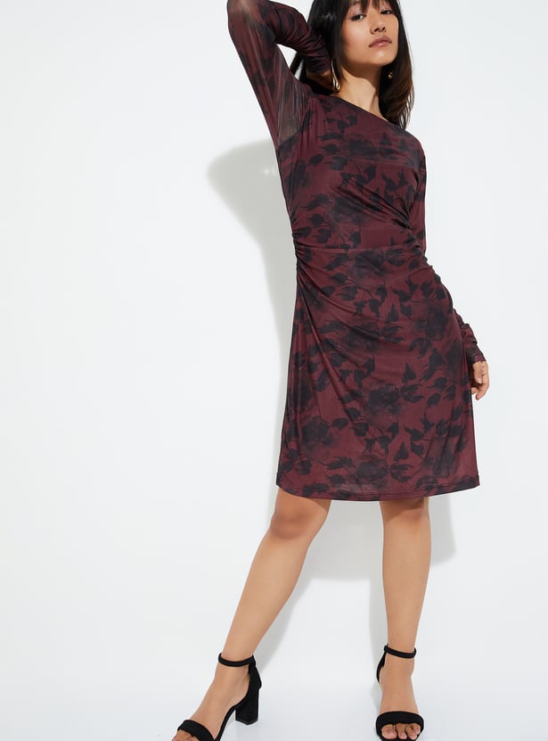 ALAYA F x URB_N Women Printed Ruched Mesh Dress