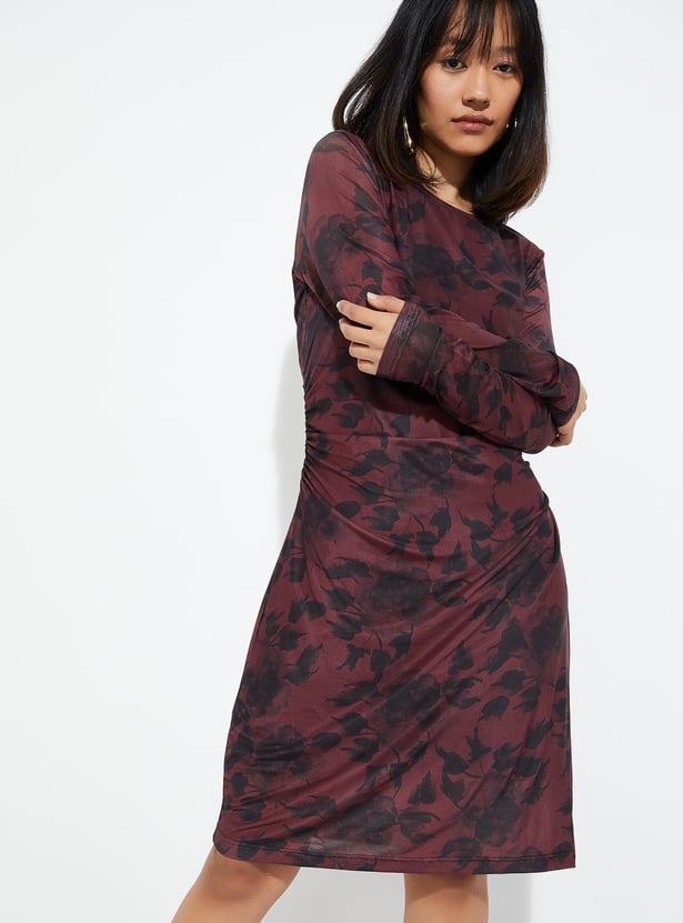 ALAYA F x URB_N Women Printed Ruched Mesh Dress