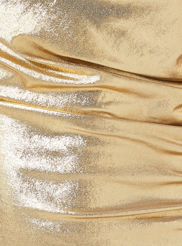 ALAYA F x URB_N Women Metallic Ruched Bodycon Dress