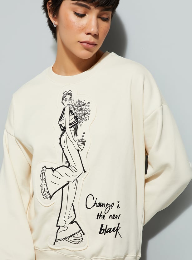 ALAYA F x URB_N Women Printed Applique Sweatshirt