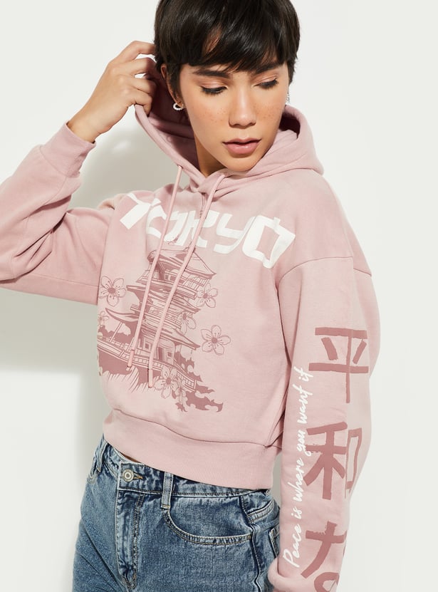 ALAYA F x URB_N Women Printed Crop Sweatshirt with Hood