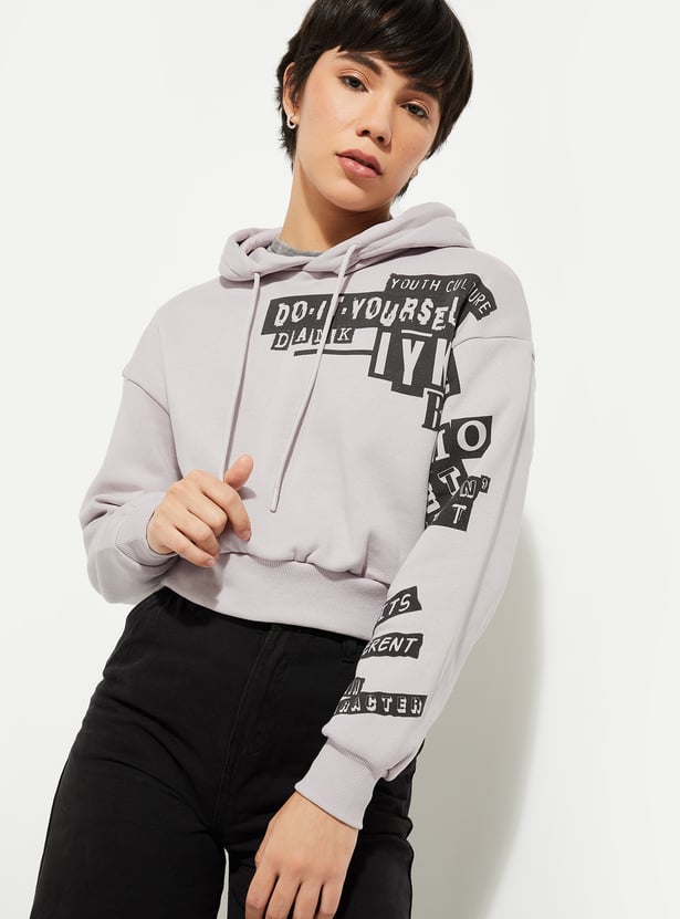 ALAYA F x URB_N Women Printed Crop Sweatshirt with Hood