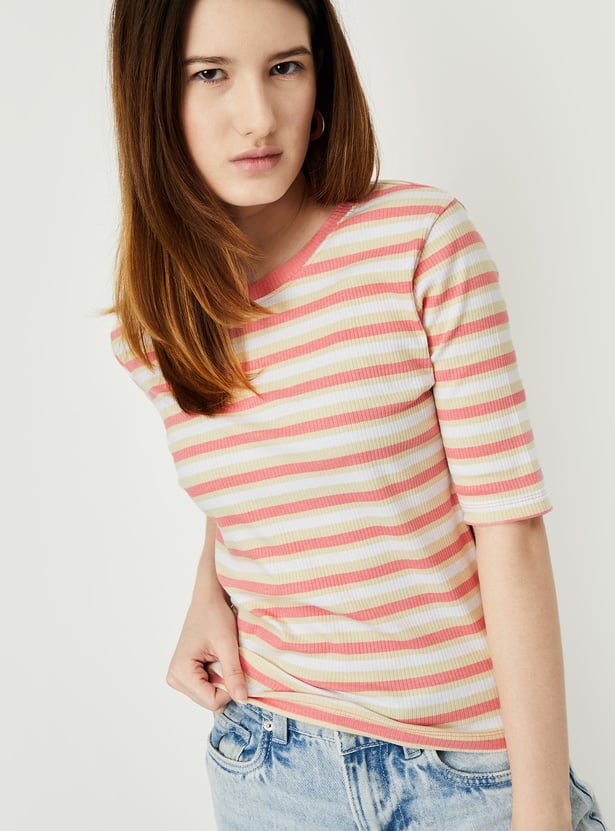 Women Striped Ribbed T-shirt