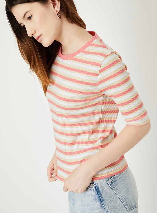 Women Striped Ribbed T-shirt