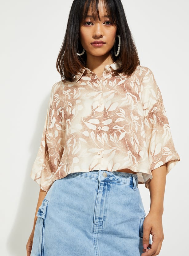 URB_N Women Printed Boxy Cropped Shirt