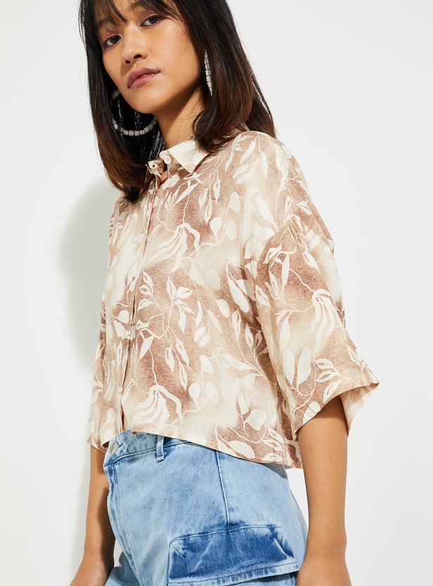 URB_N Women Printed Boxy Cropped Shirt