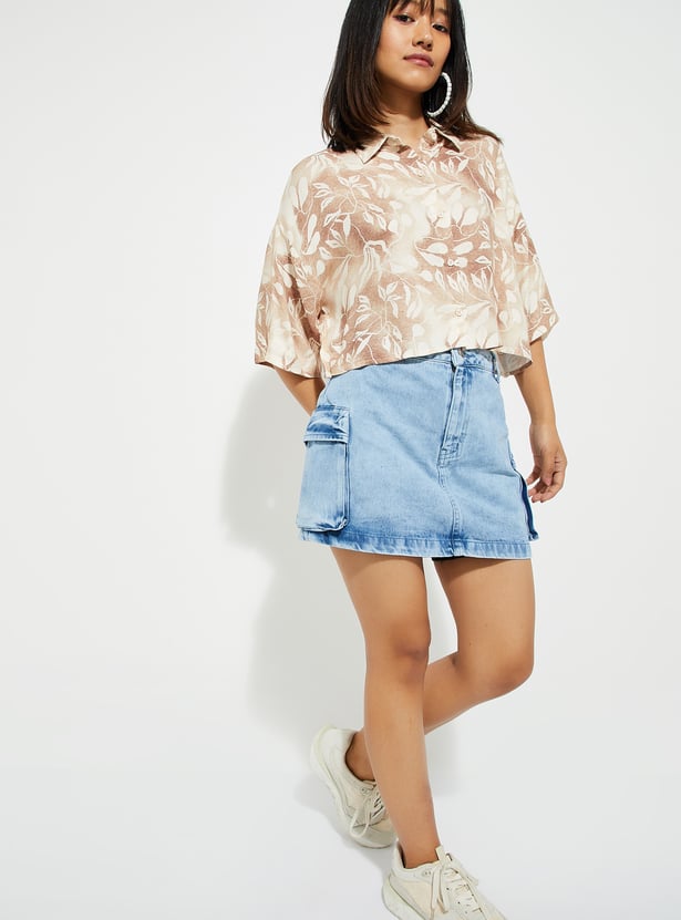 URB_N Women Printed Boxy Cropped Shirt