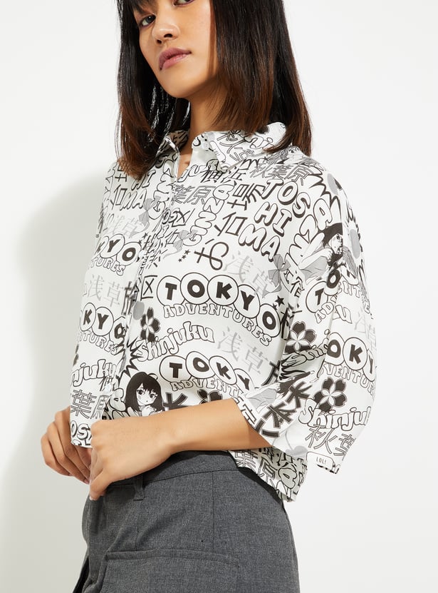 URB_N Women Printed Boxy Cropped Shirt