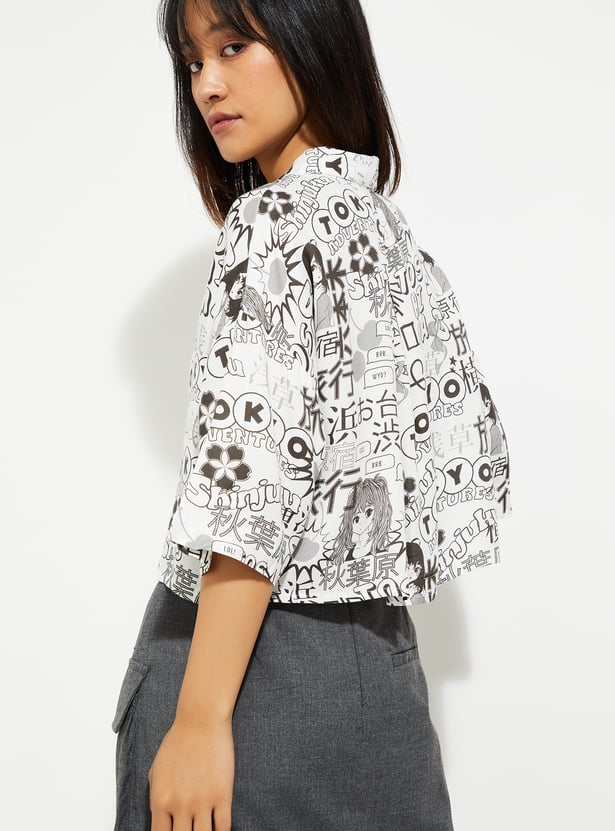 URB_N Women Printed Boxy Cropped Shirt