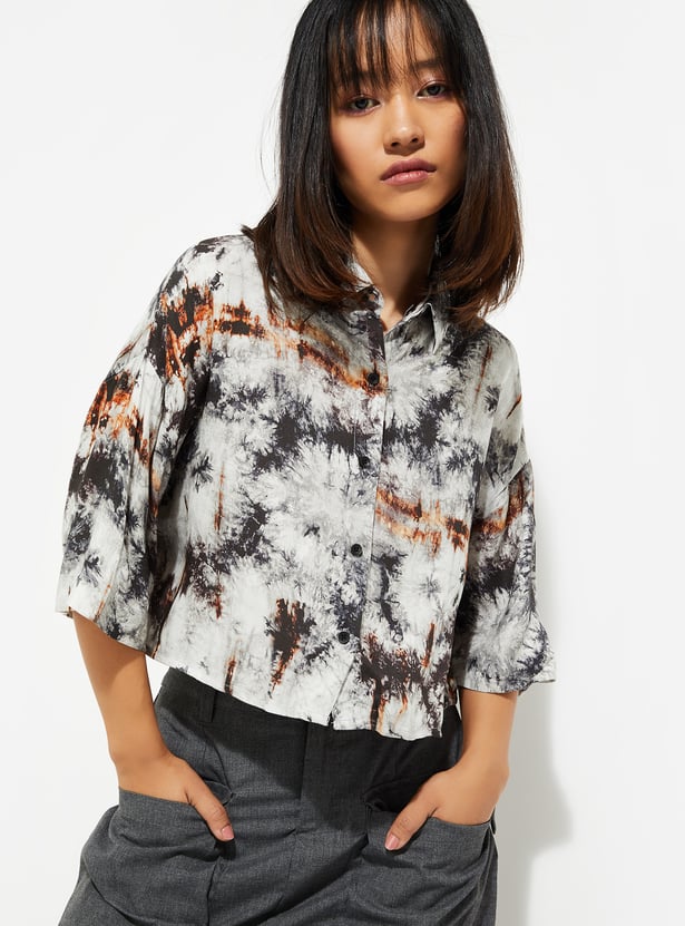 URB_N Women Printed Boxy Cropped Shirt