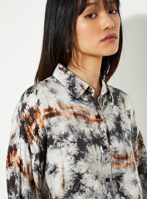 URB_N Women Printed Boxy Cropped Shirt