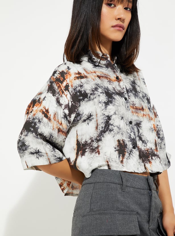 URB_N Women Printed Boxy Cropped Shirt