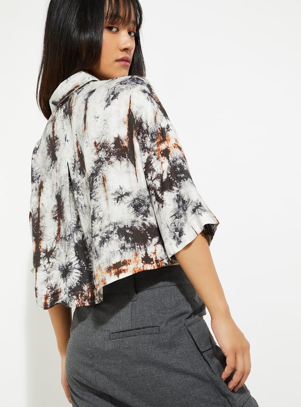 URB_N Women Printed Boxy Cropped Shirt