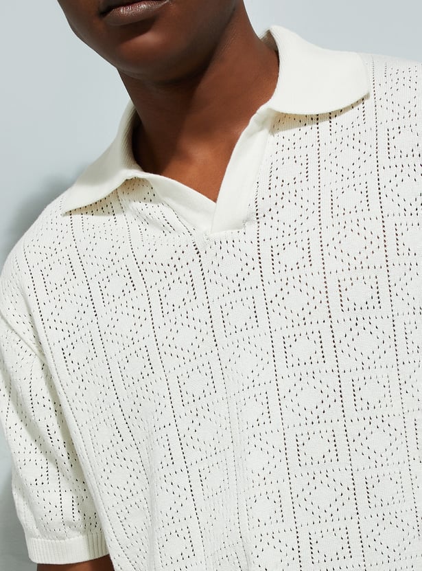 Buy URB_N Men Oversized Pointelle Knit Polo T-shirt Online at just