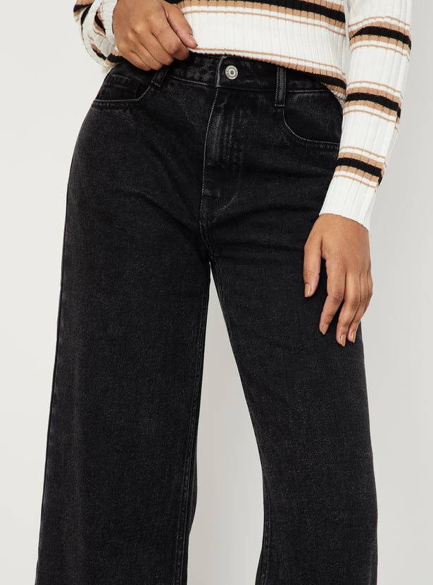 ALAYA F x URB_N Women Washed Wide Leg Jeans