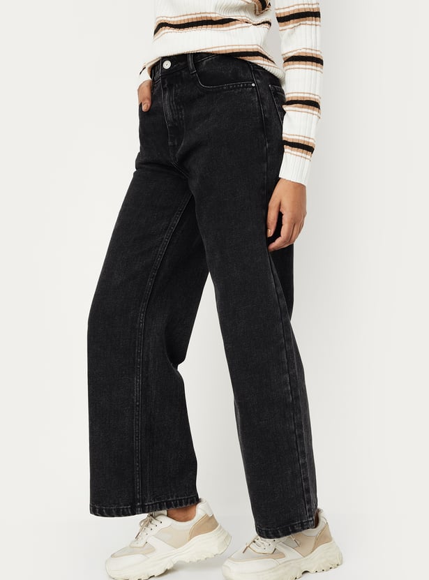 ALAYA F x URB_N Women Washed Wide Leg Jeans