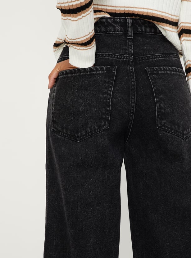 ALAYA F x URB_N Women Washed Wide Leg Jeans