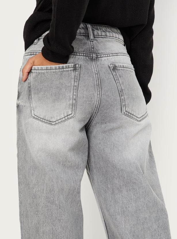 Women Washed Wide Leg Jeans