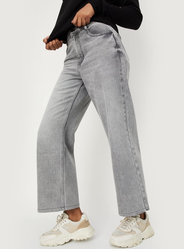 Women Washed Wide Leg Jeans