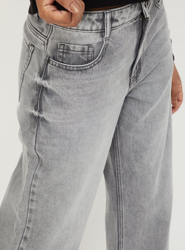 Women Washed Wide Leg Jeans