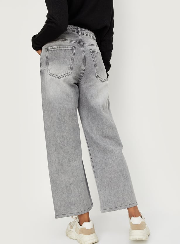 Women Washed Wide Leg Jeans