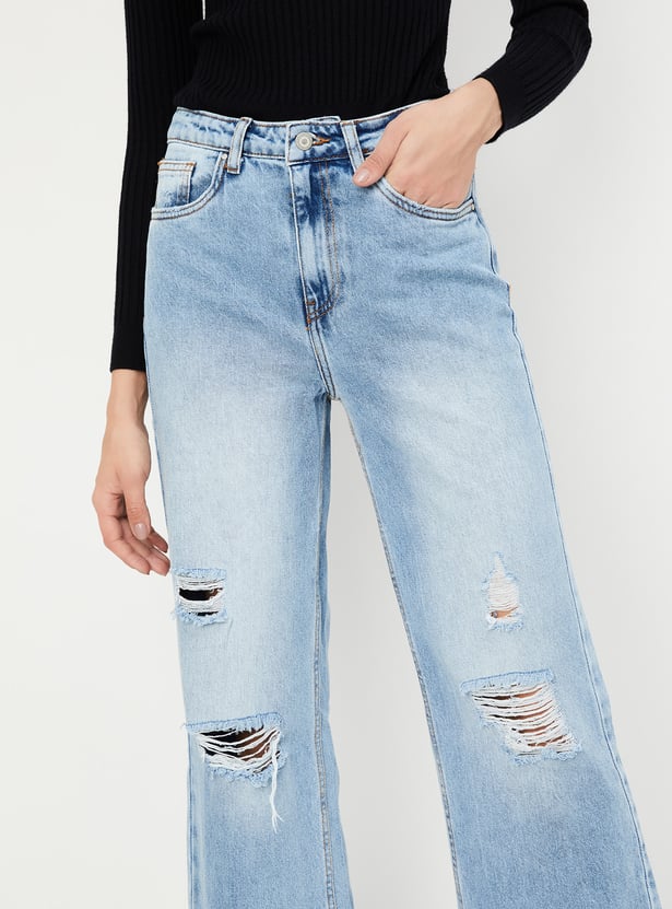 Women Washed Distressed Straight Fit Jeans