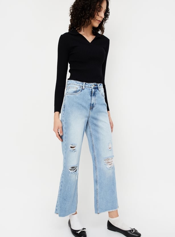 Women Washed Distressed Straight Fit Jeans