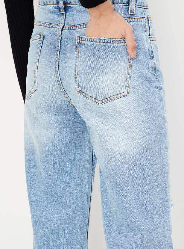 Women Washed Distressed Straight Fit Jeans