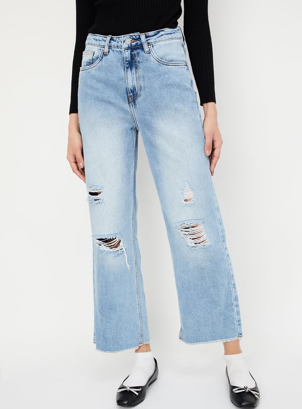 Women Washed Distressed Straight Fit Jeans