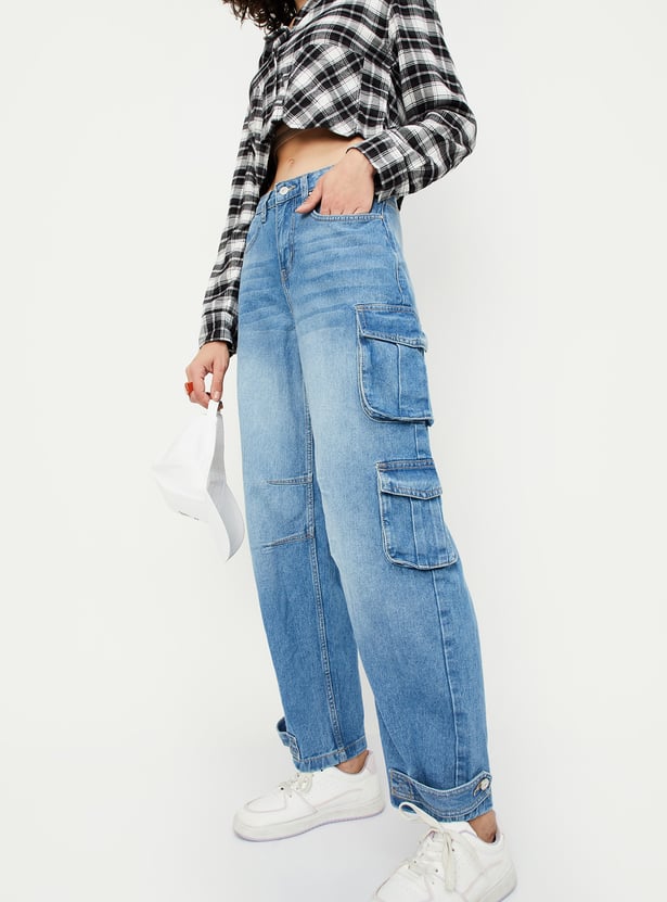 Women Washed Cargo Jeans