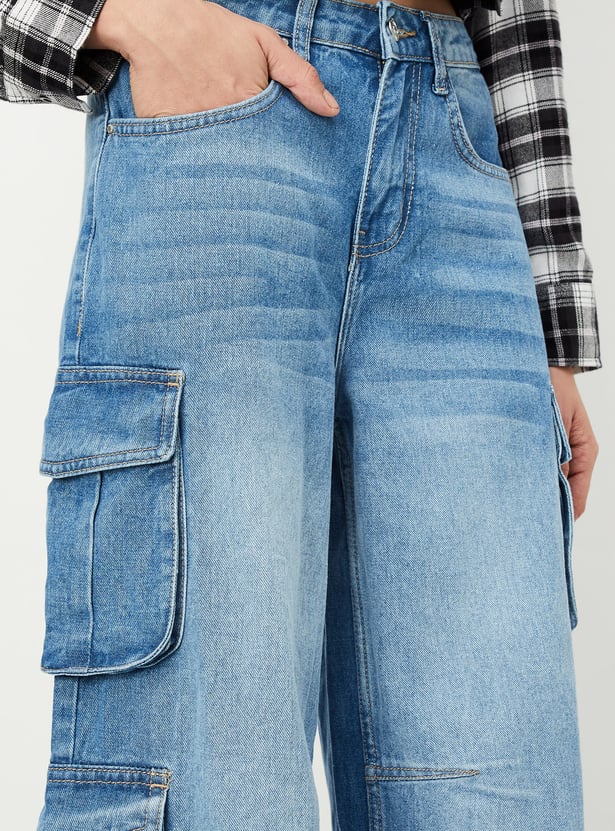 Women Washed Cargo Jeans