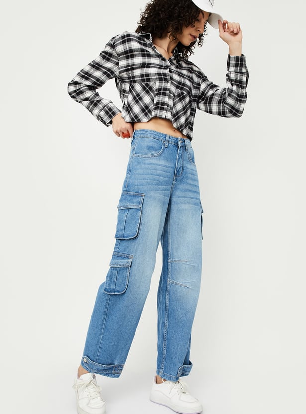 Women Washed Cargo Jeans