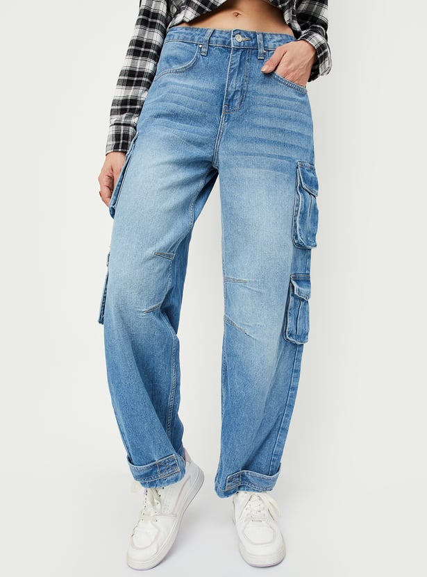 Women Washed Cargo Jeans